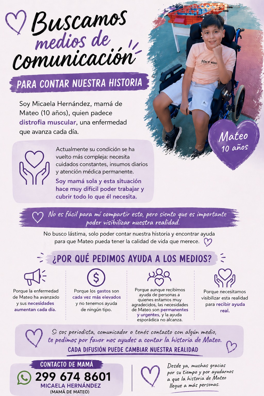 PIDEN AYUDA PARA MATEO, UN NENE DE 10 AÑOS CON DISTROFIA MUSCULAR